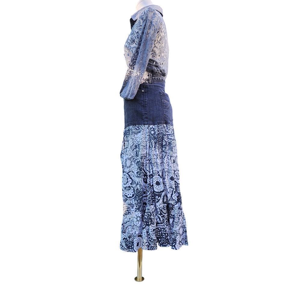 Gloria Vanderbilt Dark Wash Denim Black White Cotton Peasant Reconstructed Skirt - Picture 3 of 9